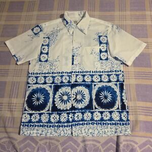 Vtg 60s 70s Malihini Shirt Mens Small Loop Collar Mod Disco Hippie Polyester
